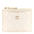 Caviar Quilted CC Zip Card Holder White