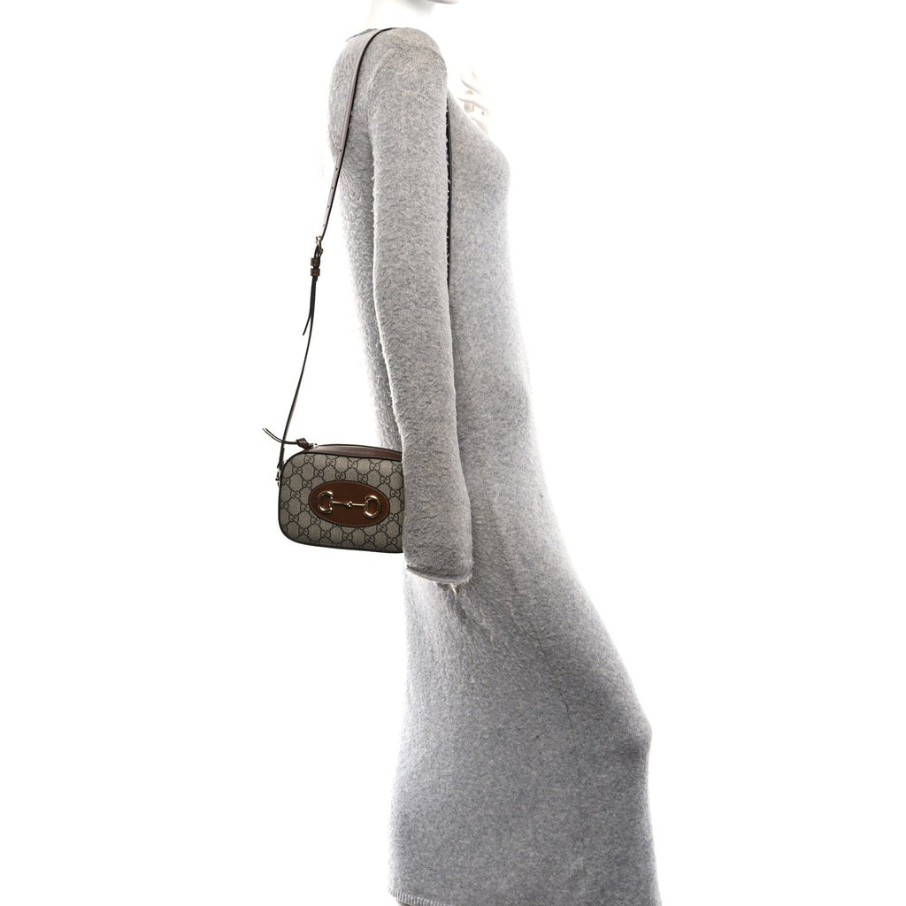 GG Supreme Monogram Mini Horsebit 1955 Camera Shoulder Bag Beige Brown Sugar