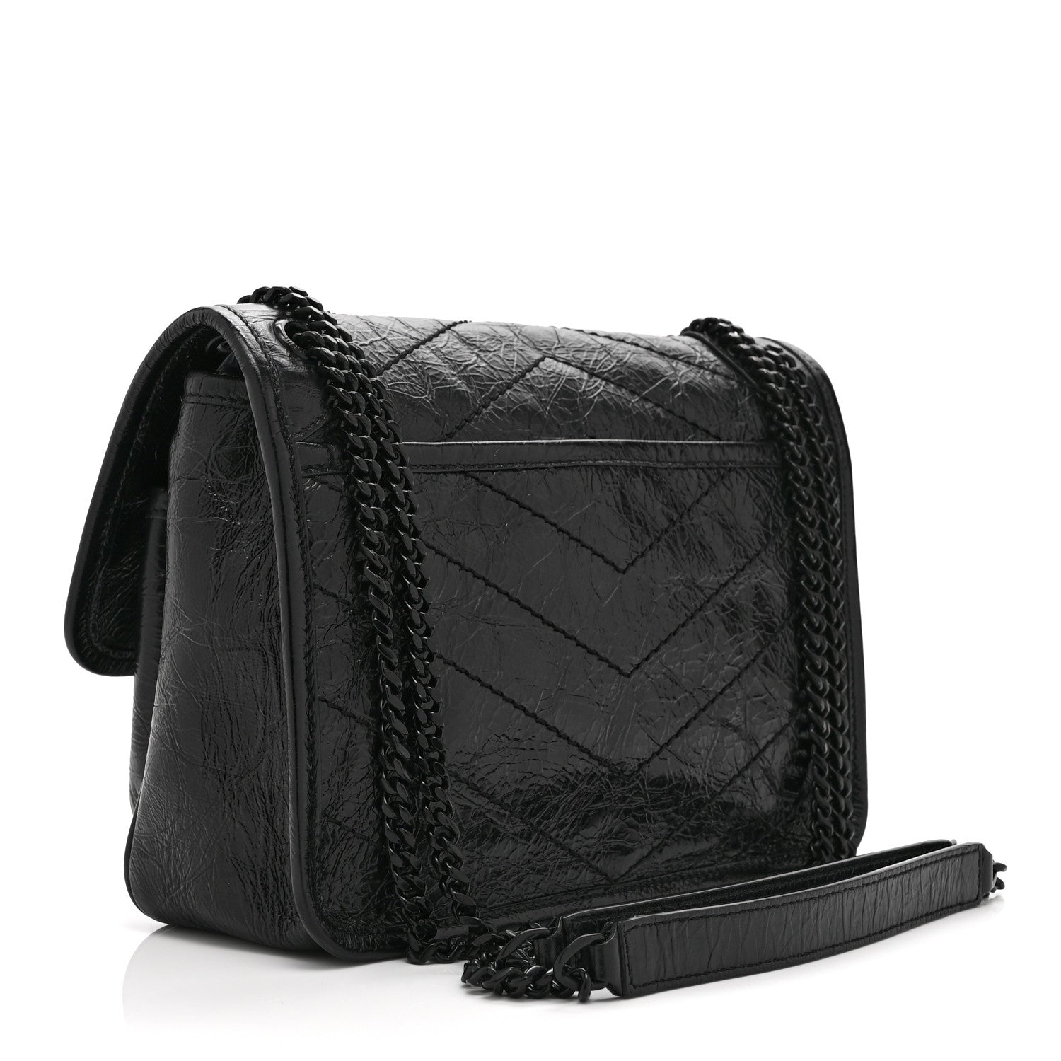 Crinkled Calfskin Matelasse Monogram Baby Niki Chain Satchel Black