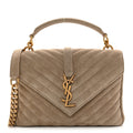 Suede Matelasse Chevron Monogram Medium College Bag Matte Gold