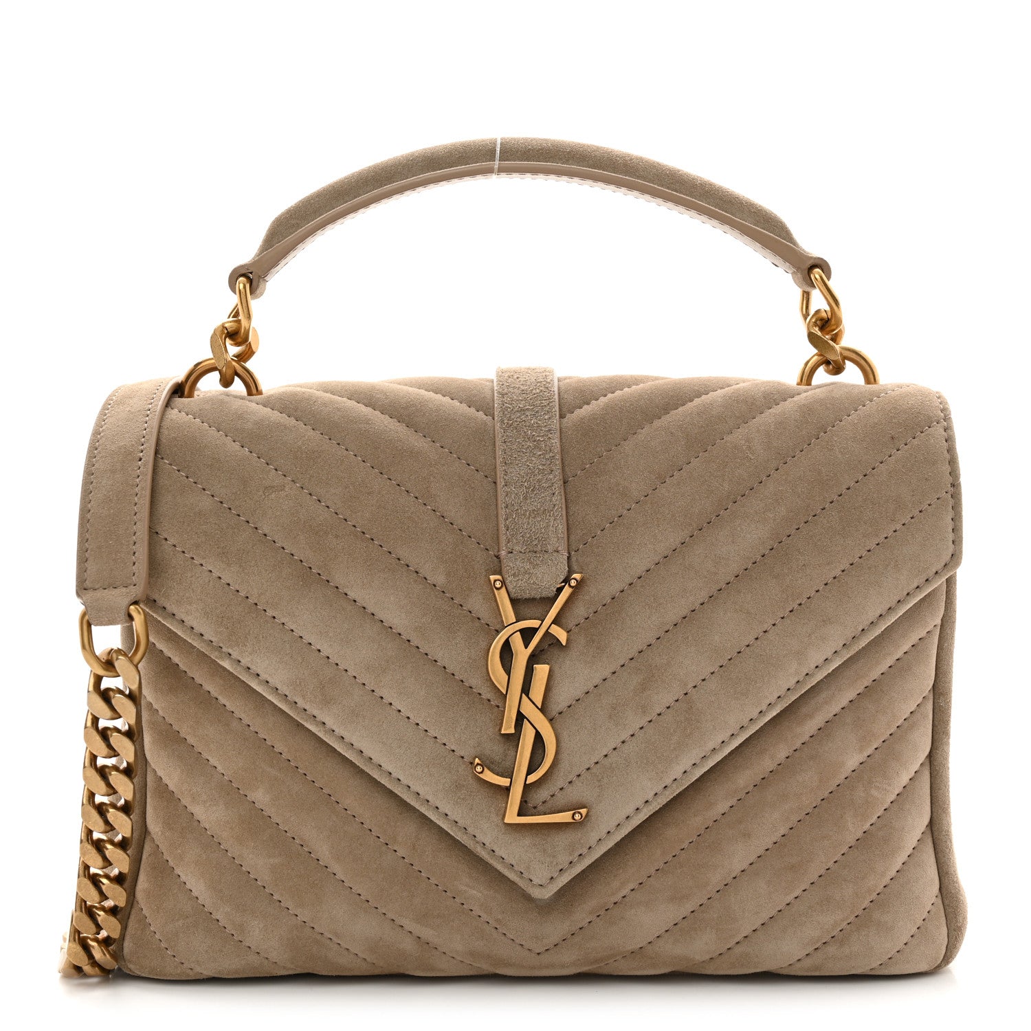 Suede Matelasse Chevron Monogram Medium College Bag Matte Gold