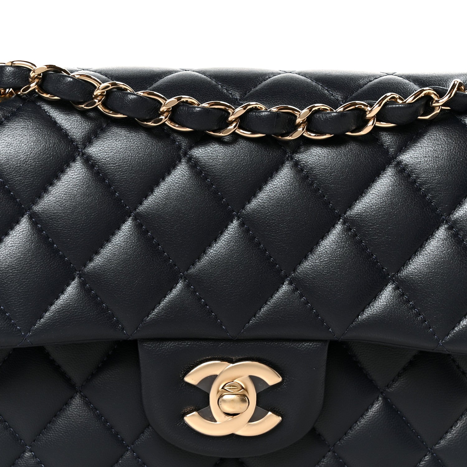 Lambskin Quilted Small Double Flap Navy