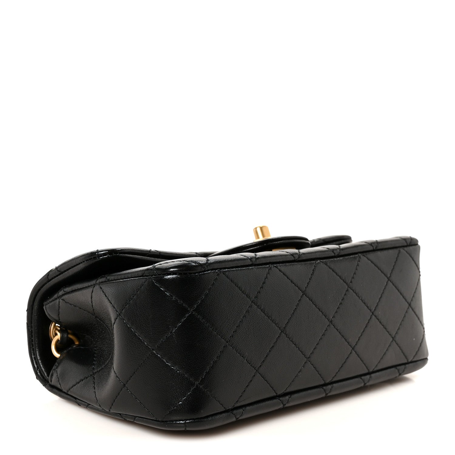 Lambskin Quilted Mini Rectangular Pearl Crush Flap Black