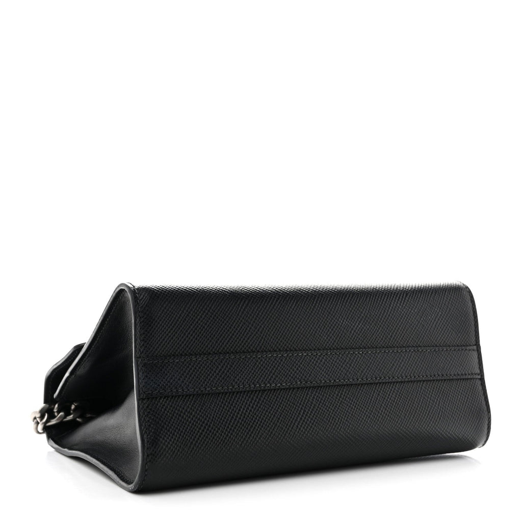 Saffiano Cuir Calfskin Monochrome Envelope Flap Chain Shoulder Bag Black
