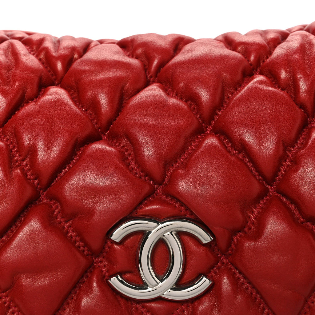 Calfskin Bubble Quilt Accordion Flap Red