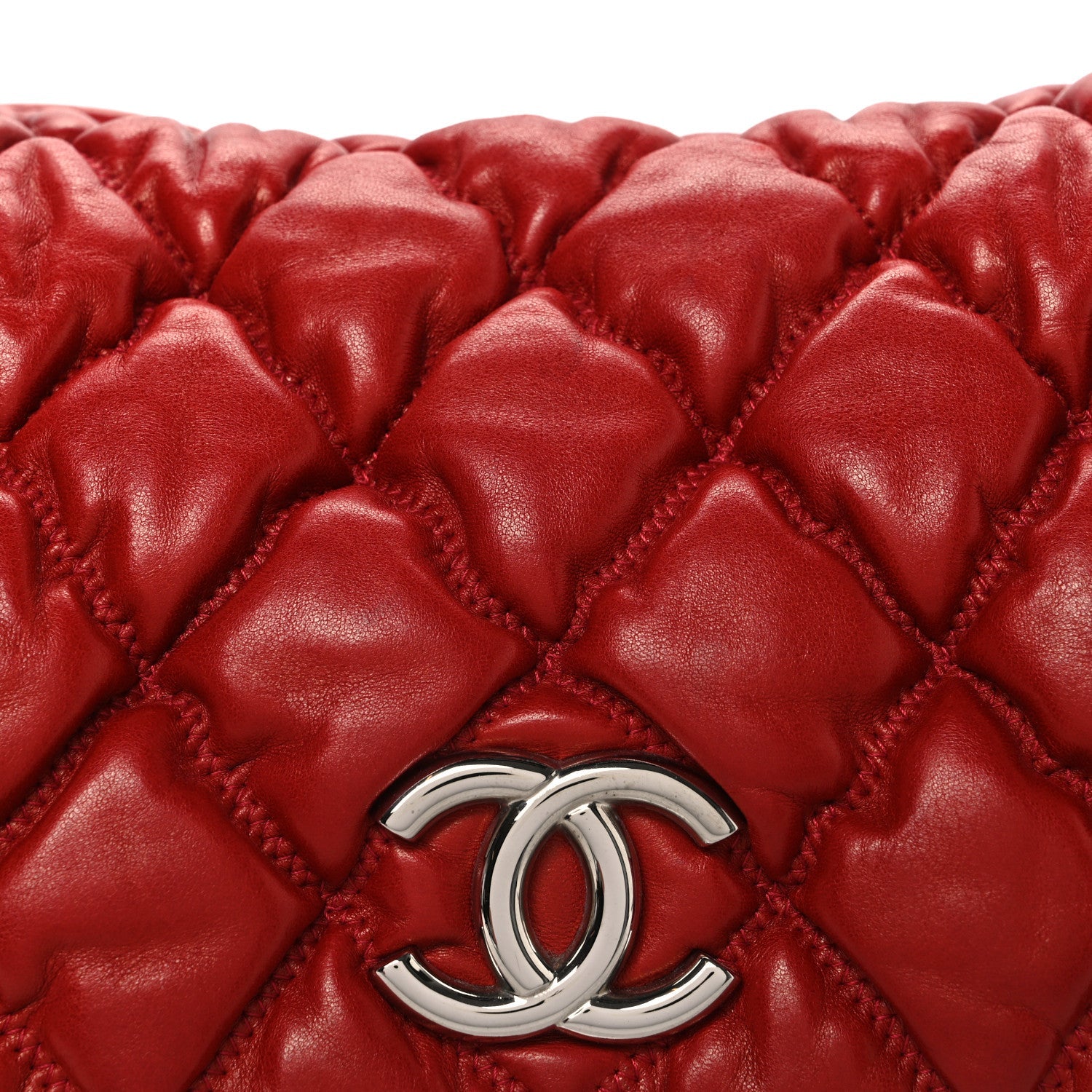 Calfskin Bubble Quilt Accordion Flap Red