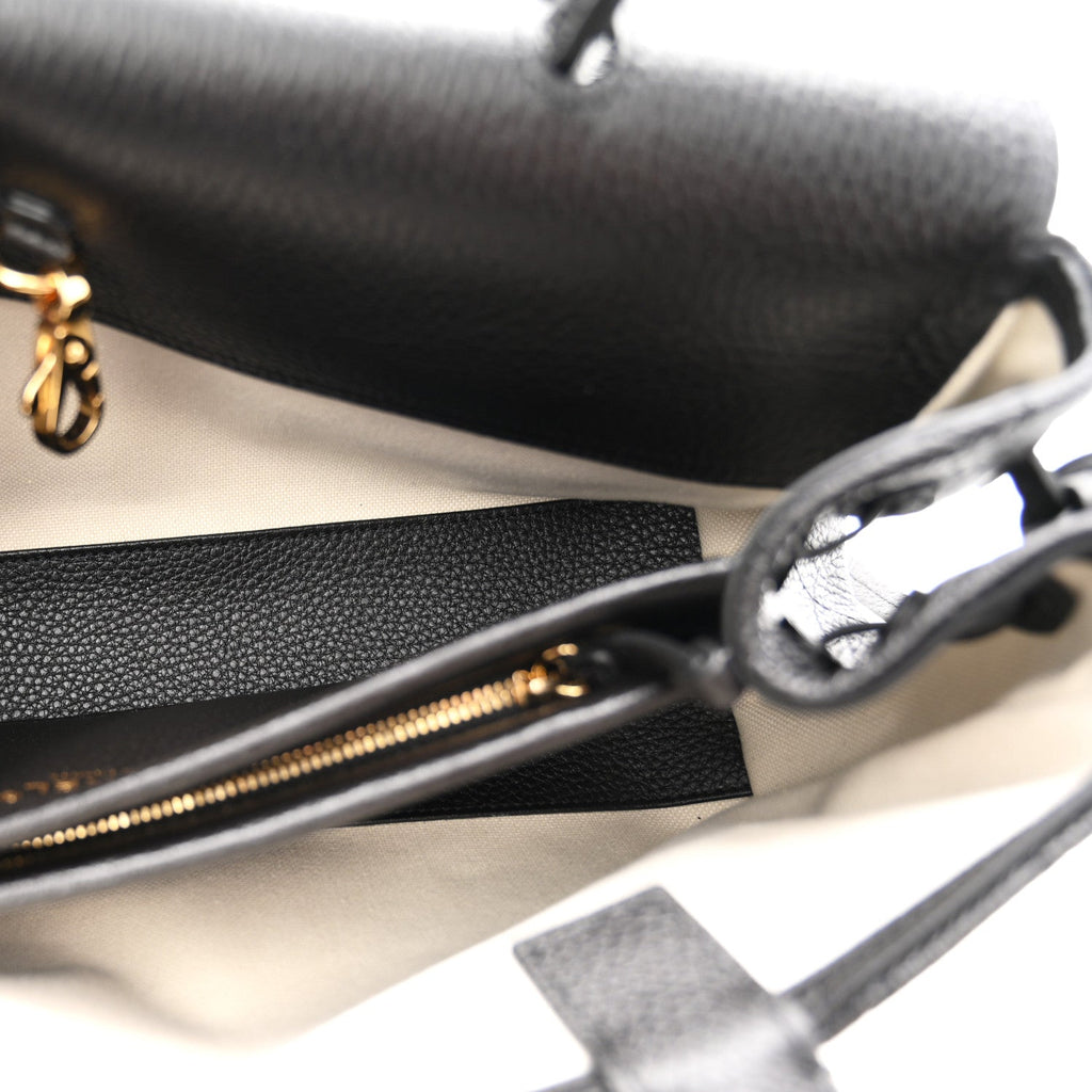 Grained Calfskin Stitched Urban Essentials Small Shopping Bag Black