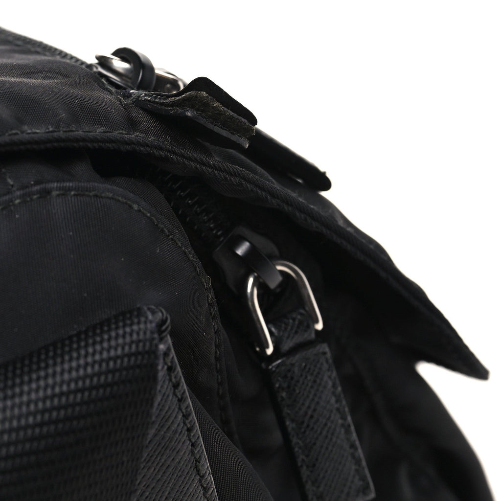 Tessuto Nylon Saffiano Double Buckle Messenger Shoulder Bag Black