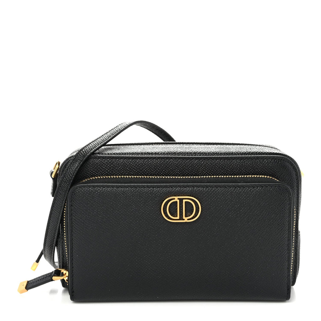 Grained Calfskin Caro Double Pouch Black Black