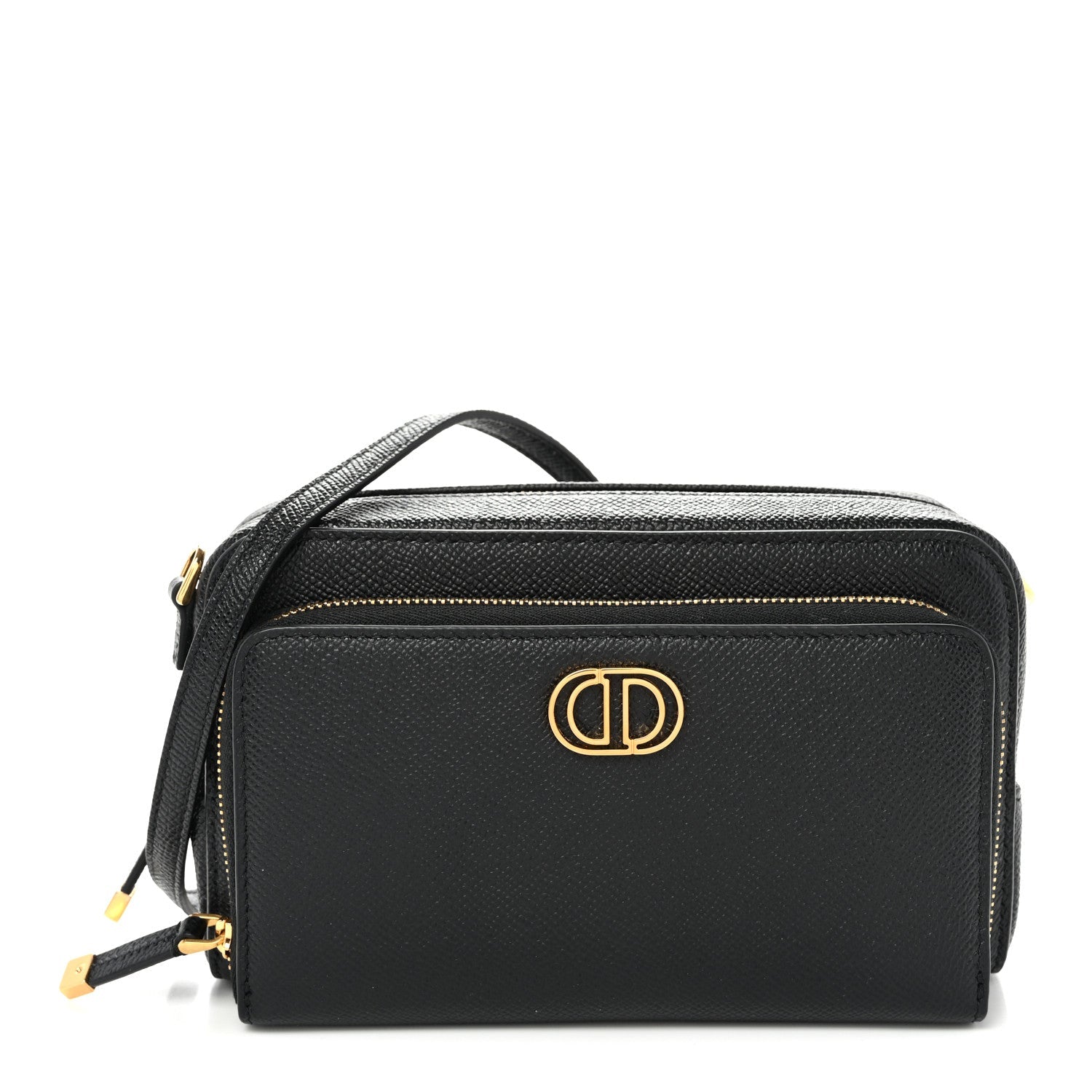 Grained Calfskin Caro Double Pouch Black Black