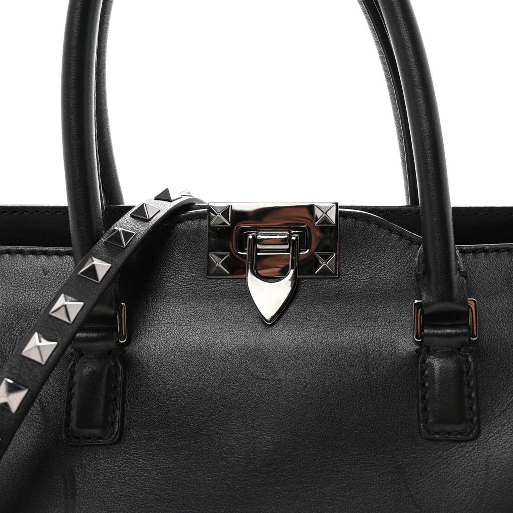 Vitello Small Rockstud Double Handle Tote Black