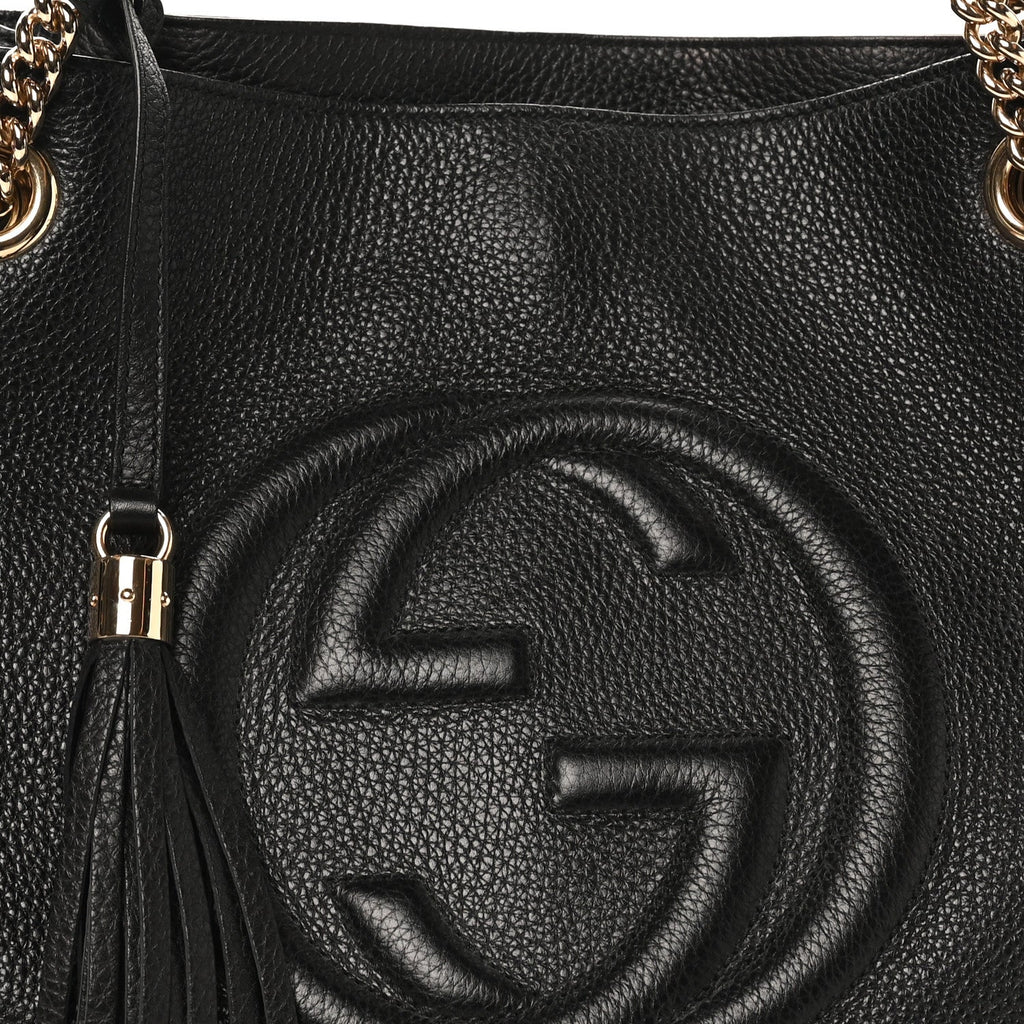 Pebbled Calfskin Medium Soho Chain Shoulder Bag Black
