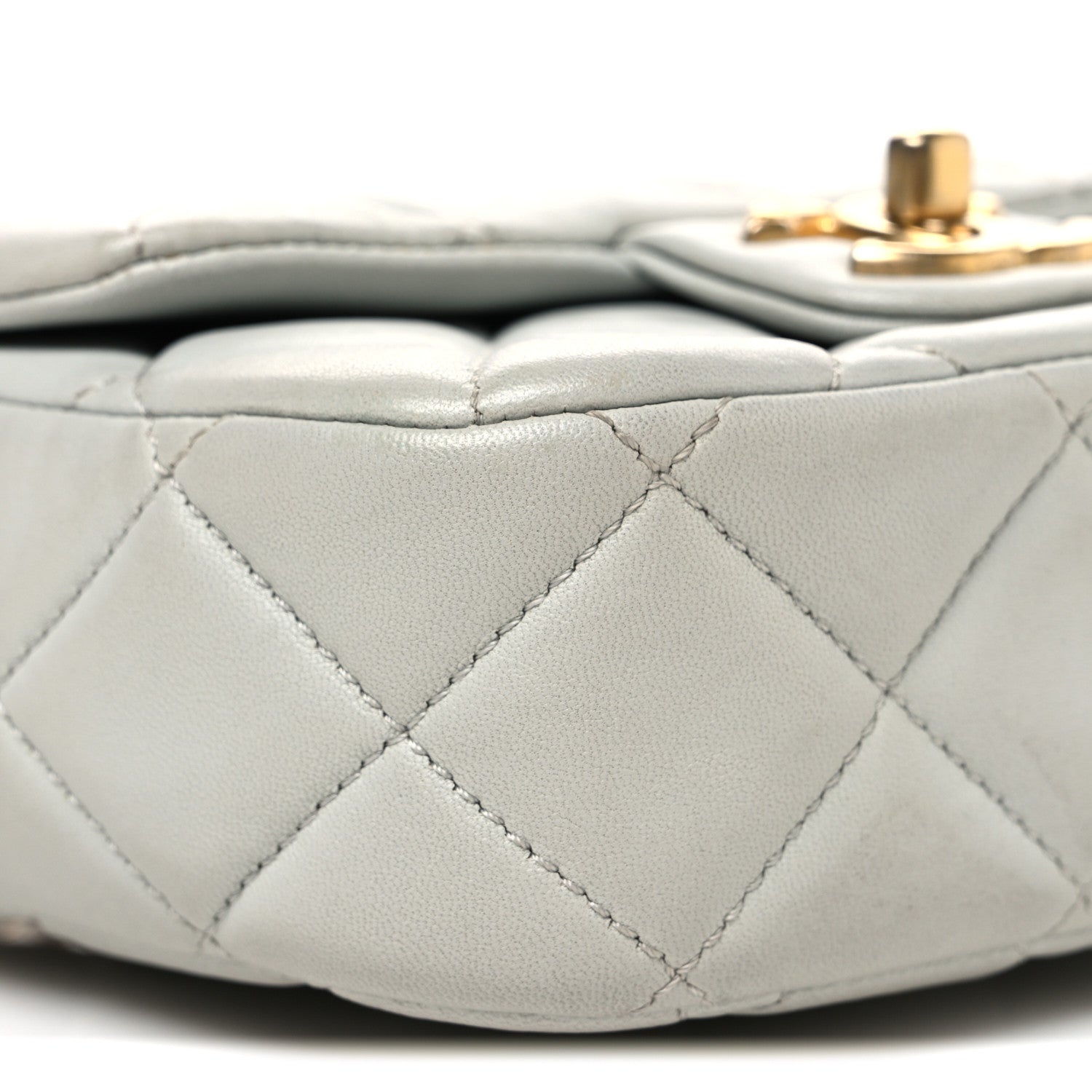 Lambskin Enamel Pearl Quilted Mini Charm Me Square Flap Light Blue