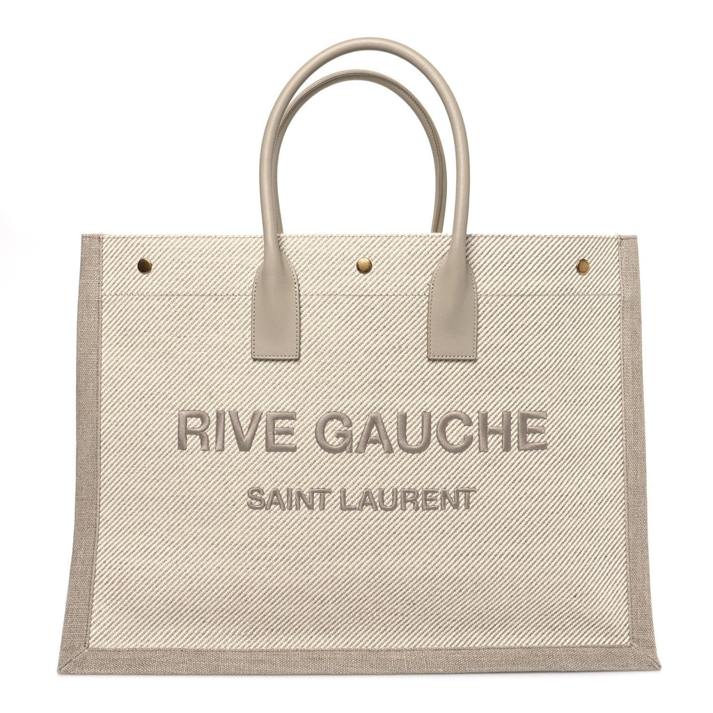 Linen Calfskin Rive Gauche Tote Beige Sea Salt