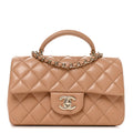 Lambskin Quilted Mini Top Handle Rectangular Flap Dark Beige