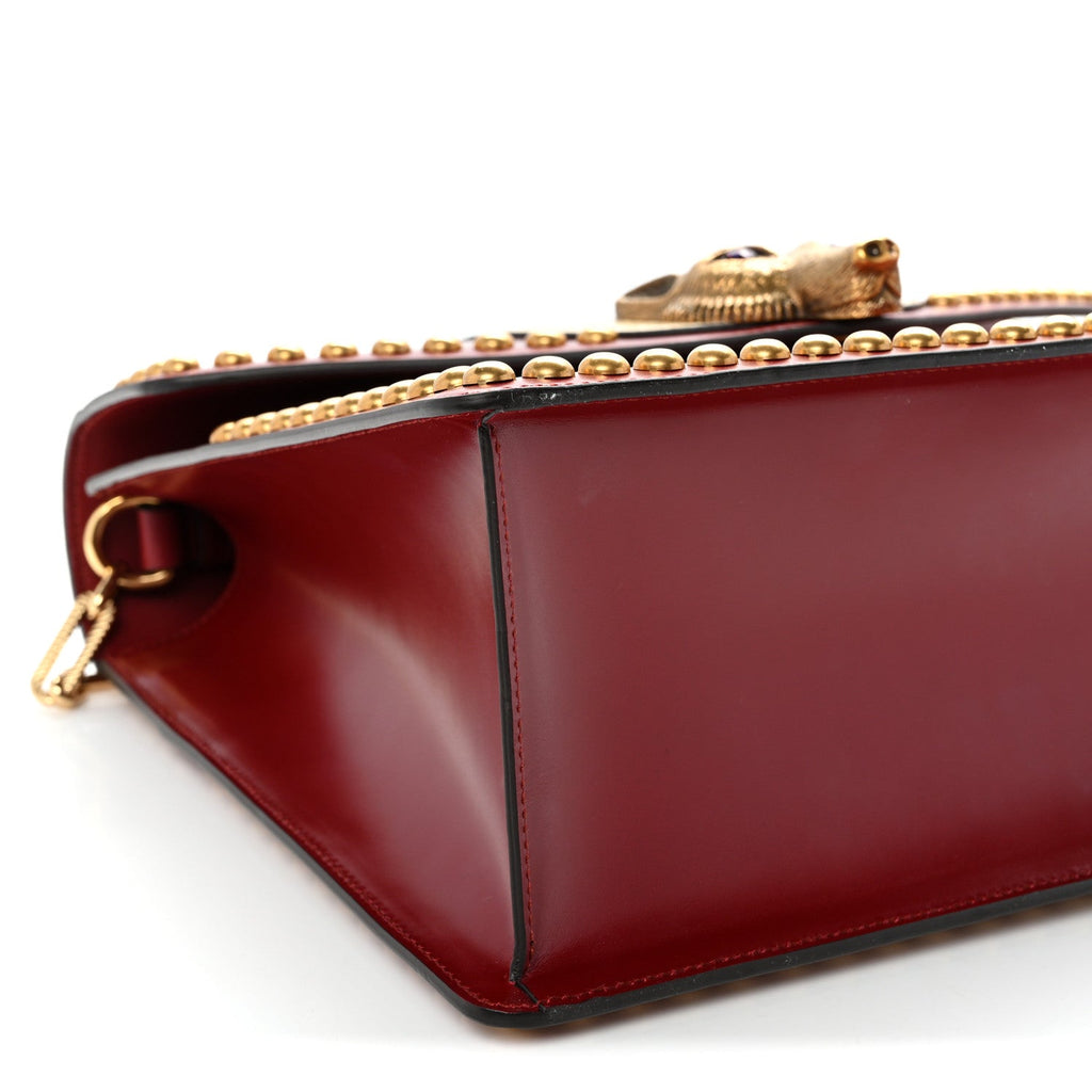 Glossy Calfskin Snakeskin Studded Fox Broche Bamboo Top Handle Bag Red