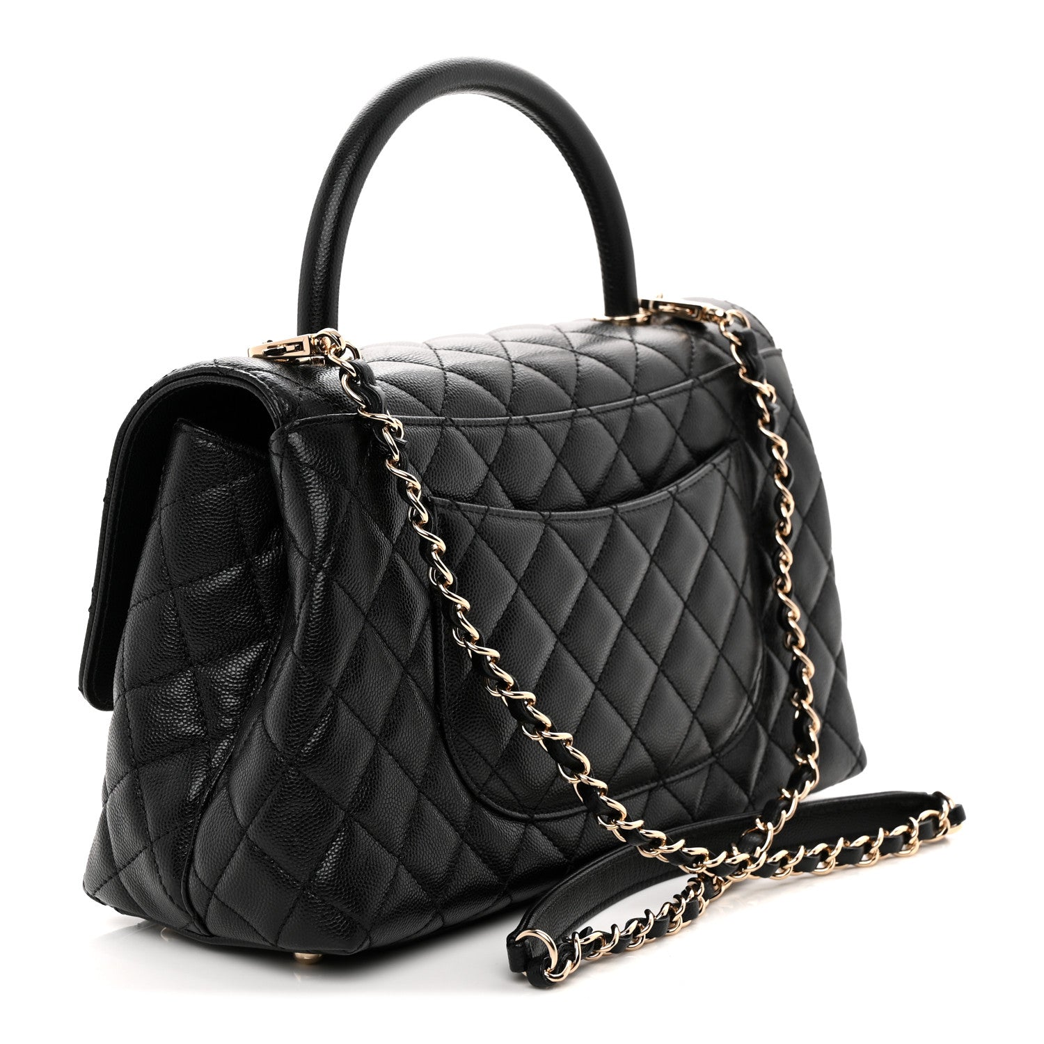 Caviar Quilted Small Coco Handle Flap Black