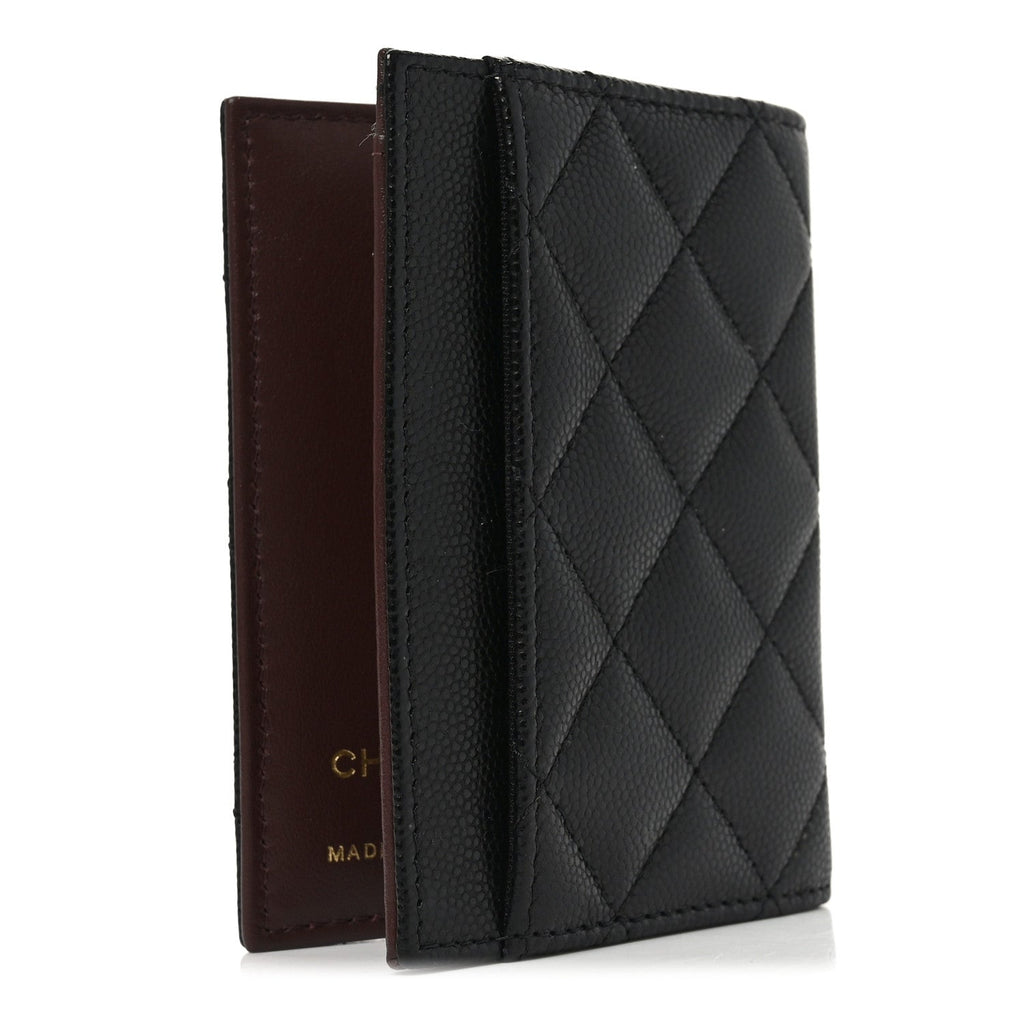 Caviar Quilted Card Holder Wallet Black