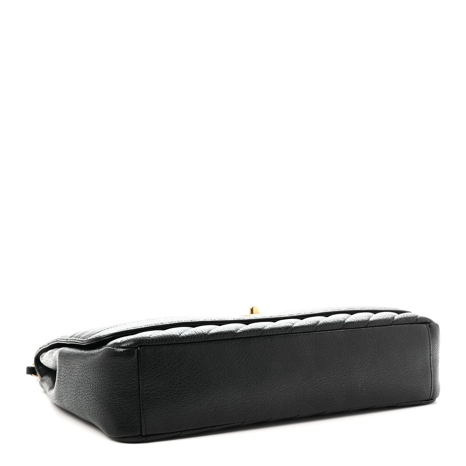 Shiny Goatskin Diagonal Quilted Large Flap Black