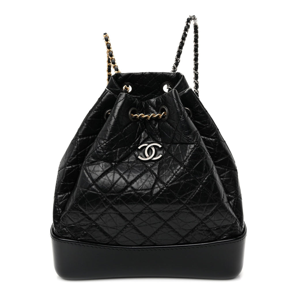 Aged Calfskin Quilted Small Gabrielle Backpack Black
