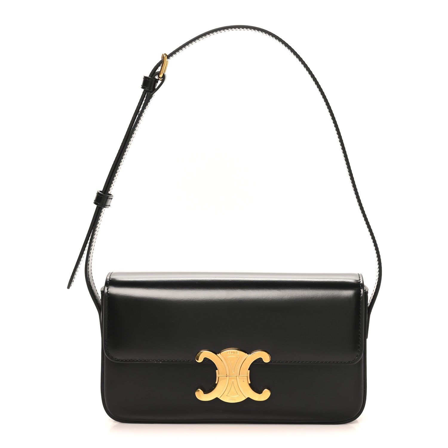 Shiny Calfskin Triomphe Shoulder Bag Black