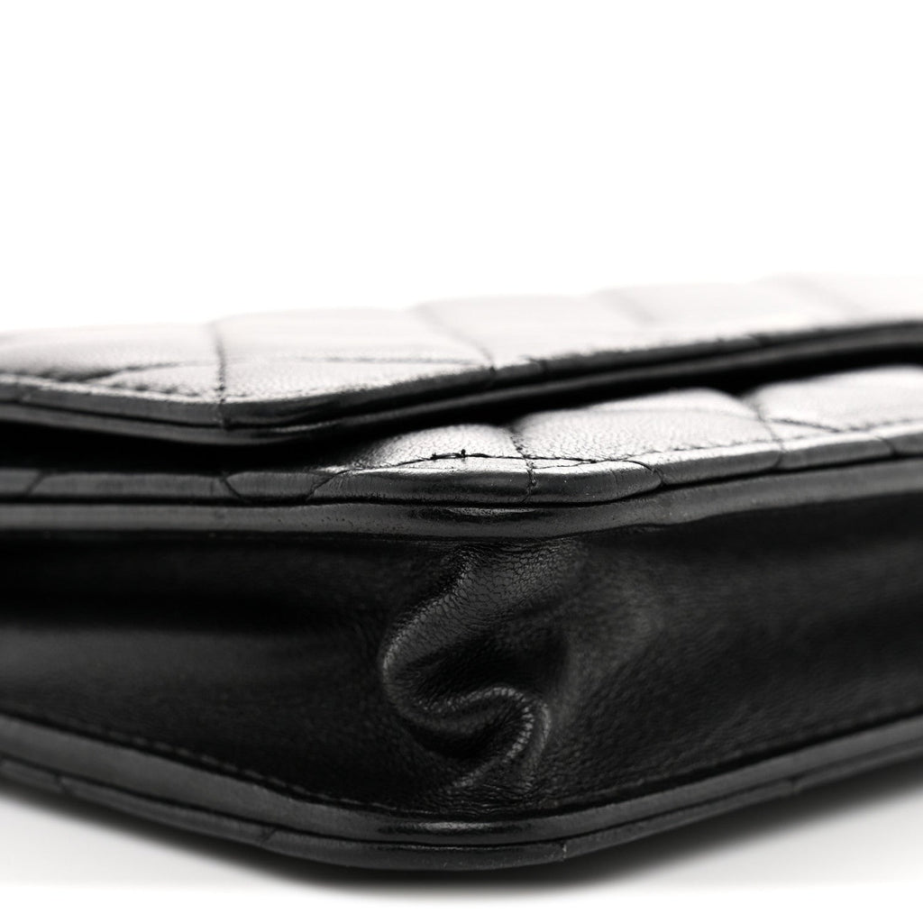 Lambskin Quilted Wallet On Chain WOC Black