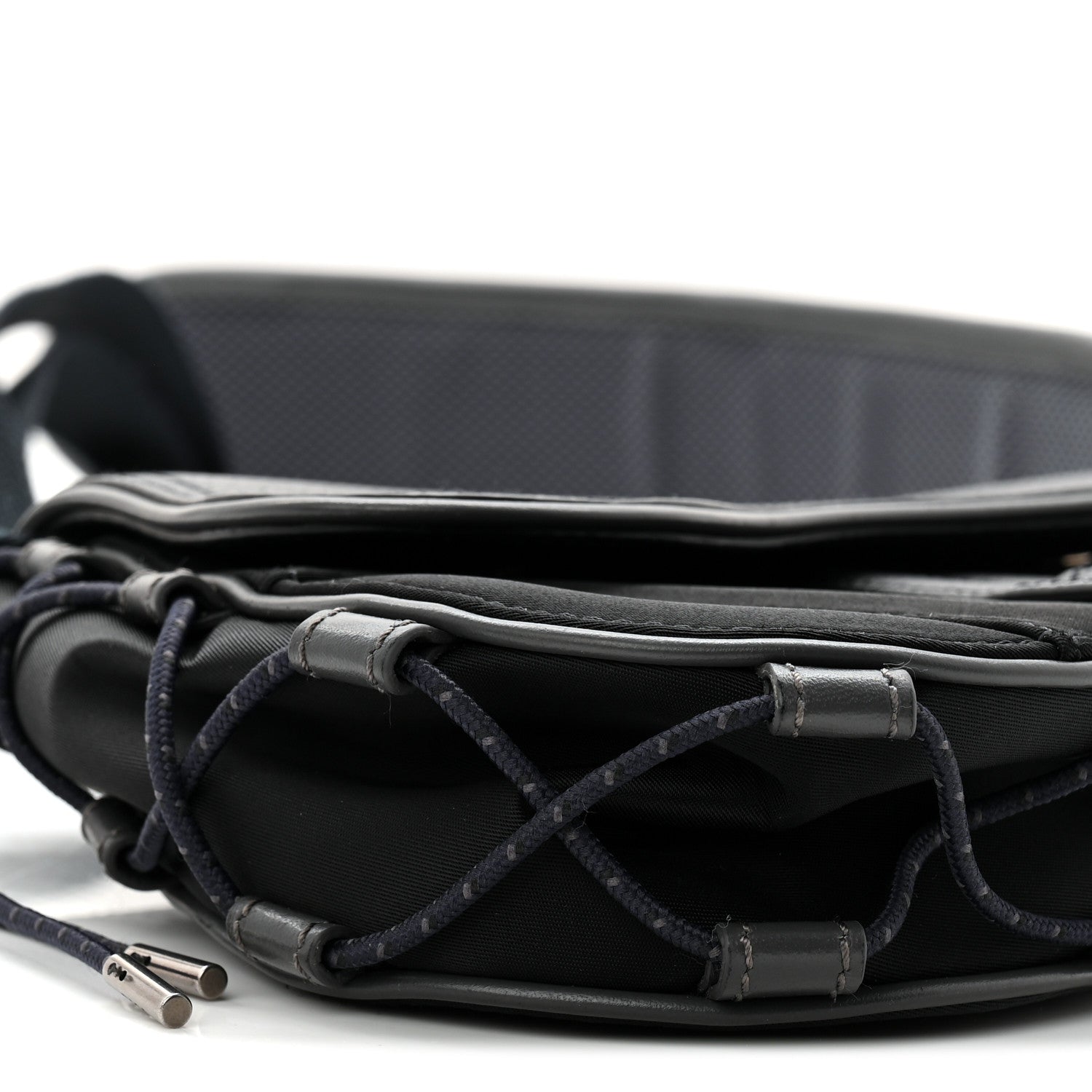 X SACAI Grained Calfskin Technical Fabric Mens Saddle Bag Black
