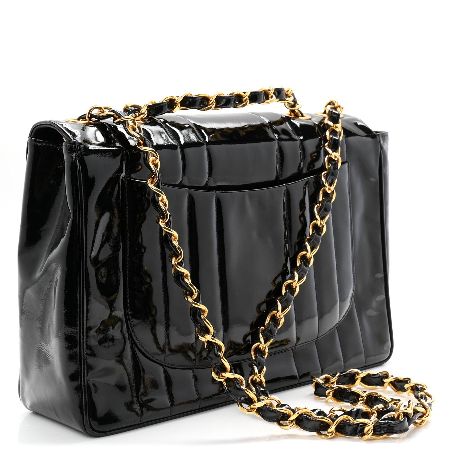 Patent Vertical Quilted Jumbo Single Flap Black