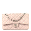 Lambskin Quilted Medium Double Flap Light Pink
