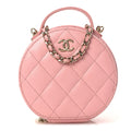 Caviar Quilted Round Handle With Care Vanity With Chain Pink