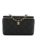 Caviar Quilted Small Tiny CC Vanity Case With Chain Black
