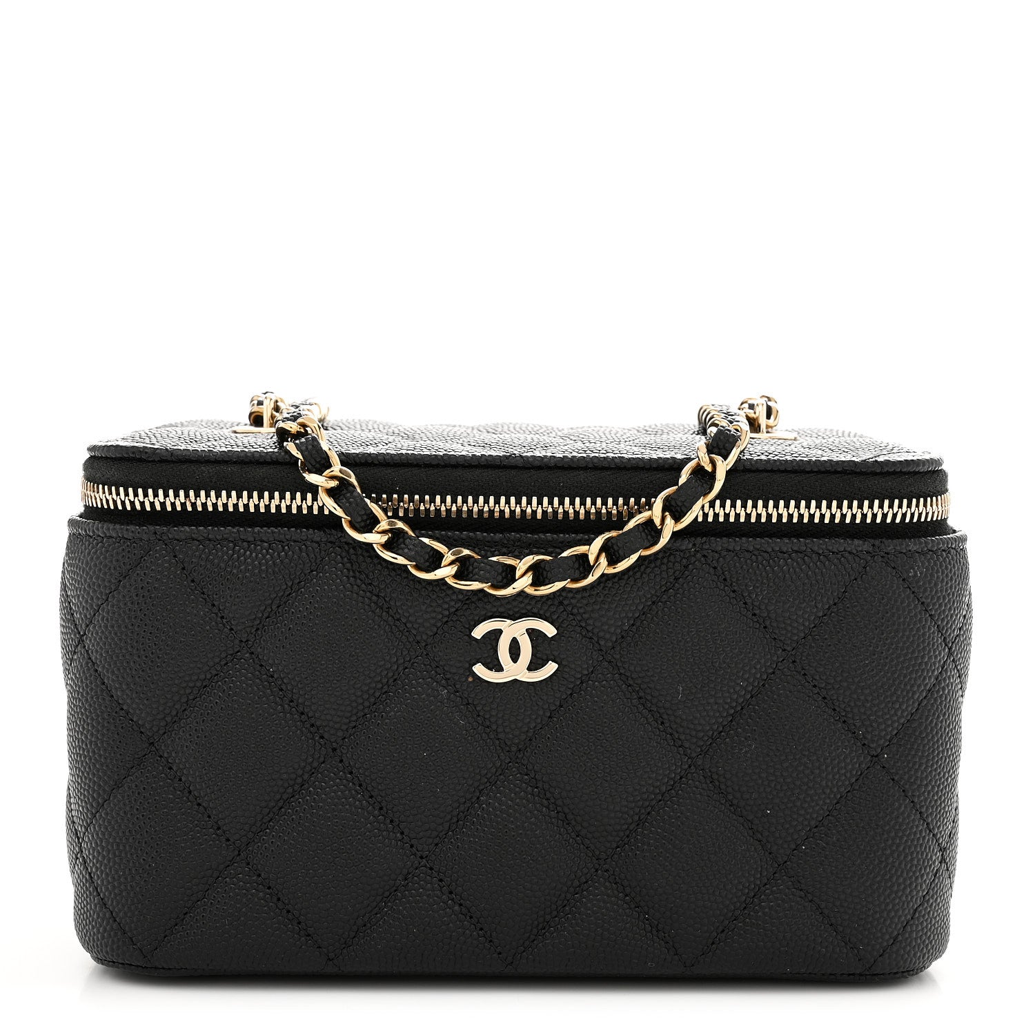 Caviar Quilted Small Tiny CC Vanity Case With Chain Black