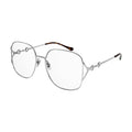 Gucci Eyeglasses Square Full Rim, Silver Frame and Clear Demo Lenses Lens GG1019O002
