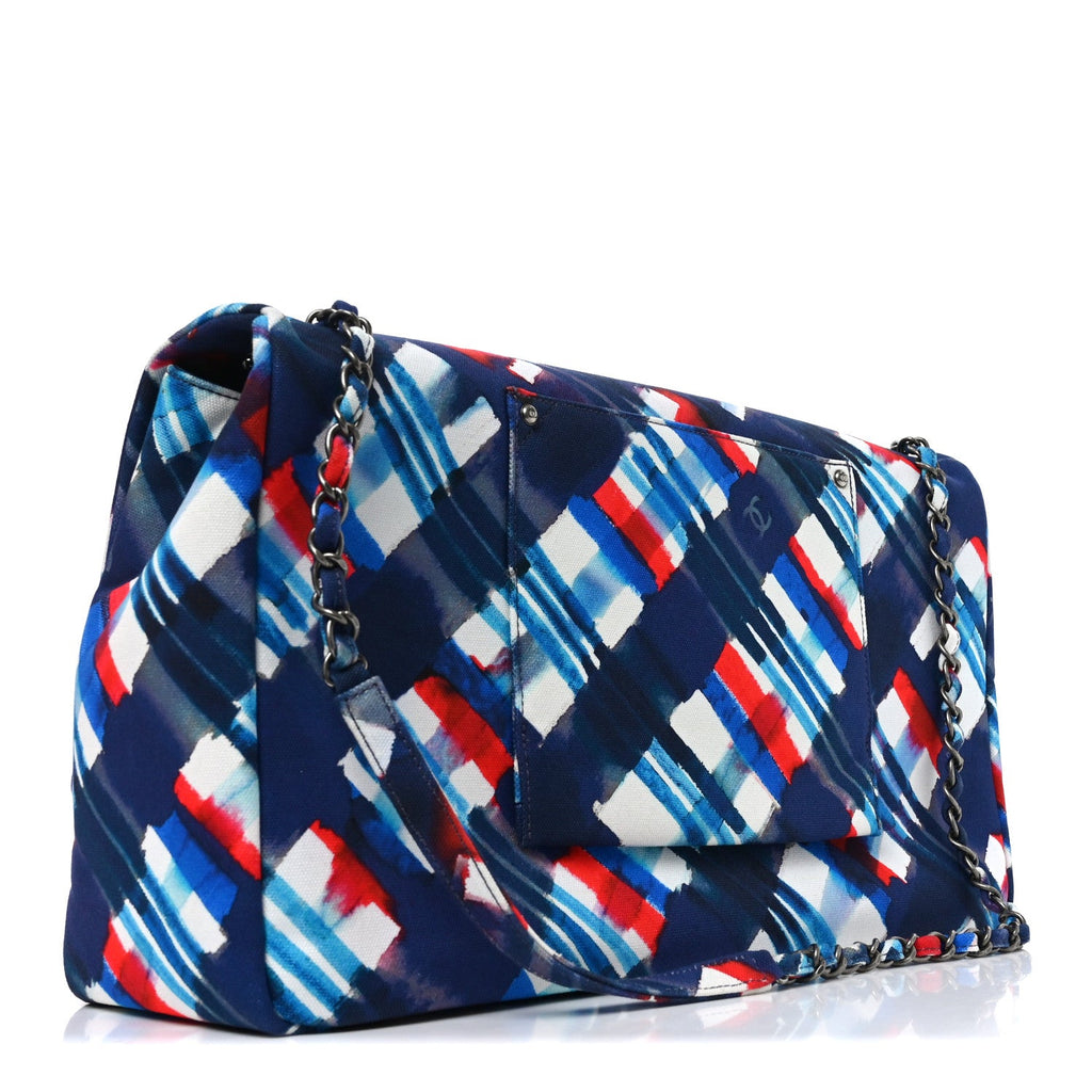Canvas Airline Printed XXL Travel Flap Bag Blue Red White