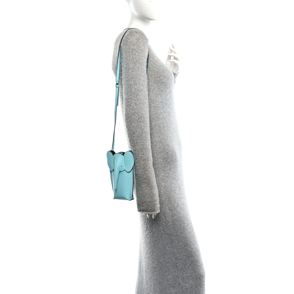 Calfskin Elephant Pouch Crossbody Bag Light Blue