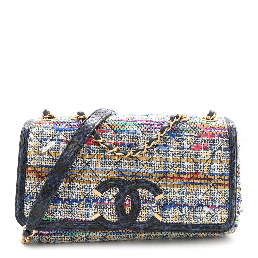 Tweed Snakeskin Quilted Medium CC Filigree Flap Multicolor