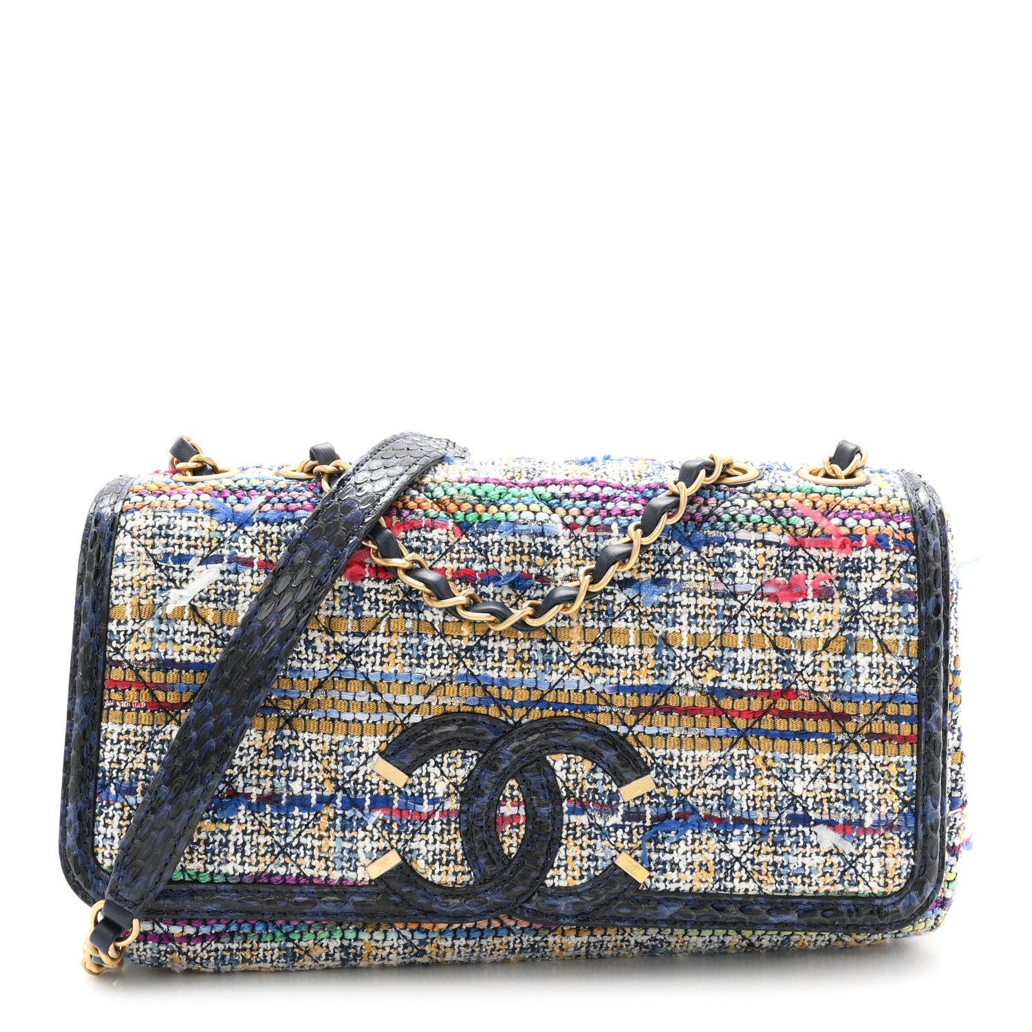 Tweed Snakeskin Quilted Medium CC Filigree Flap Multicolor