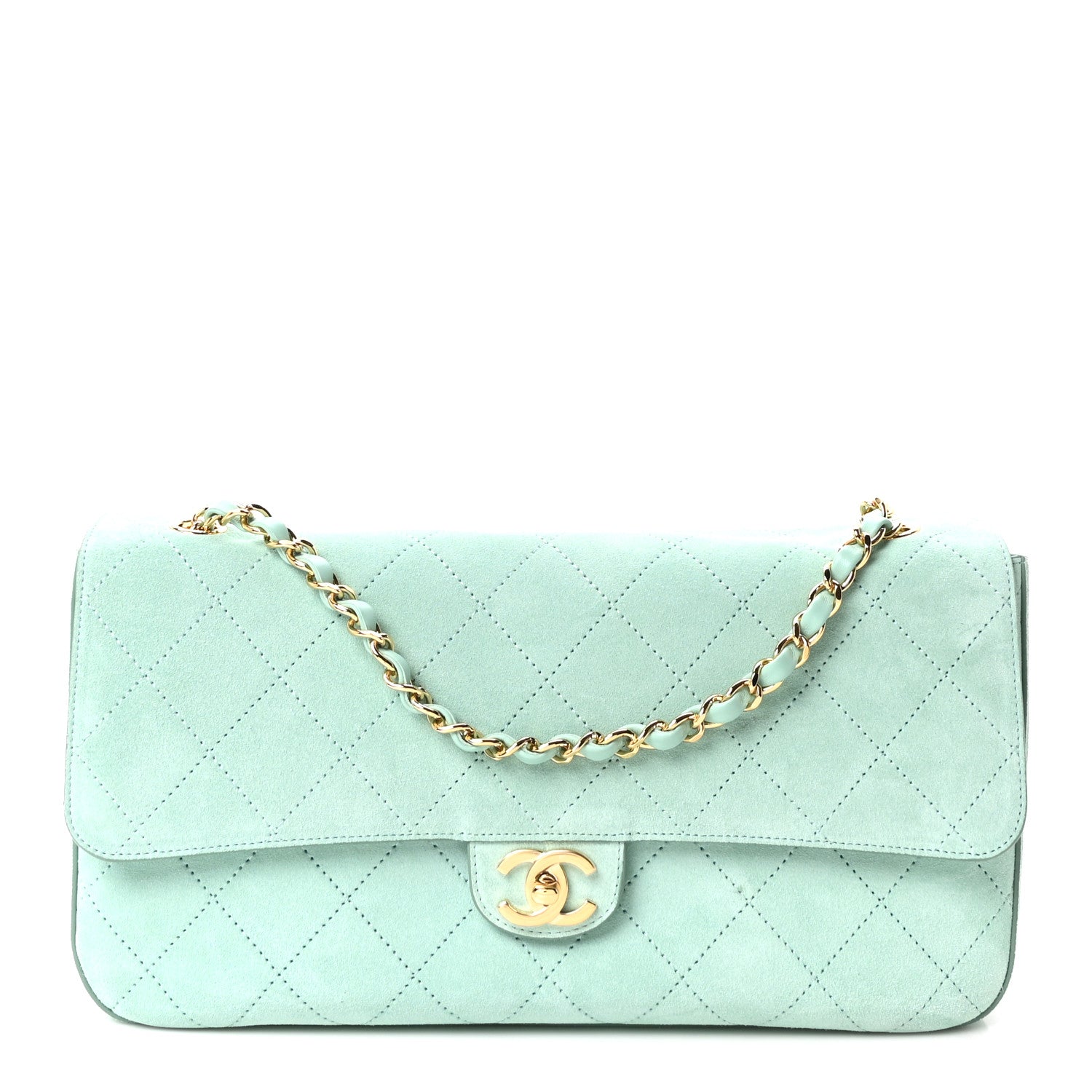 Suede Calfskin Small Souplissimo Maxi Flap Green