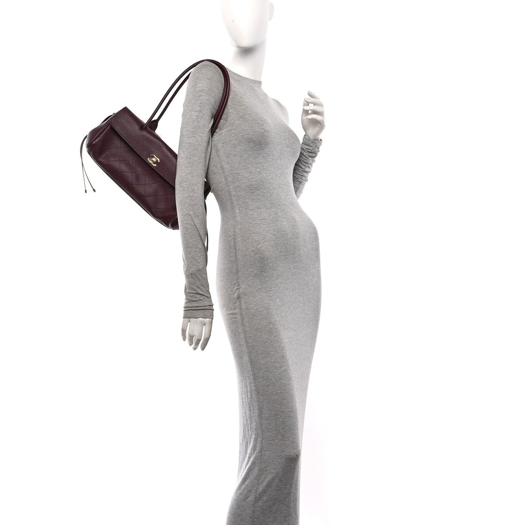 Grained Calfskin Stitched Urban Essentials Small Shopping Bag Burgundy