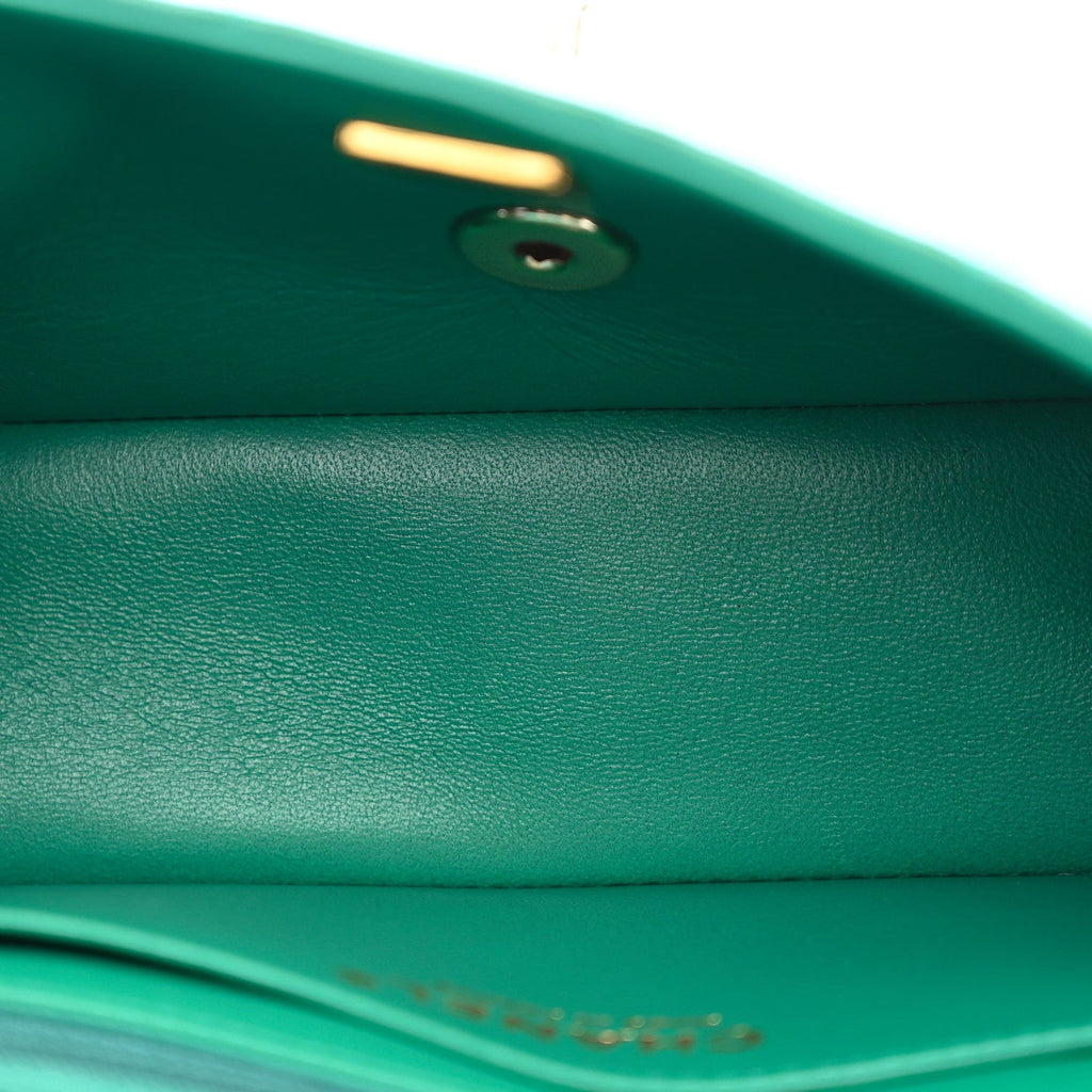 Iridescent Lambskin Quilted Mini Rectangular Flap Green