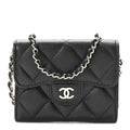 Caviar Quilted Flap Card Holder On Chain Black