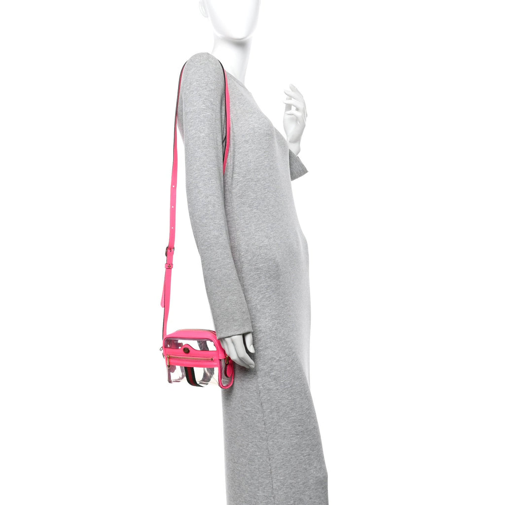 Vinyl Web Mini Ophidia Transparent Shoulder Bag Fluorescent Fuchsia