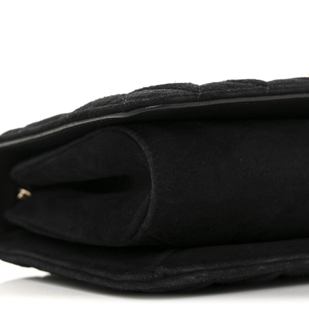 Suede Quilted Crystal Pearl CC Flap Black