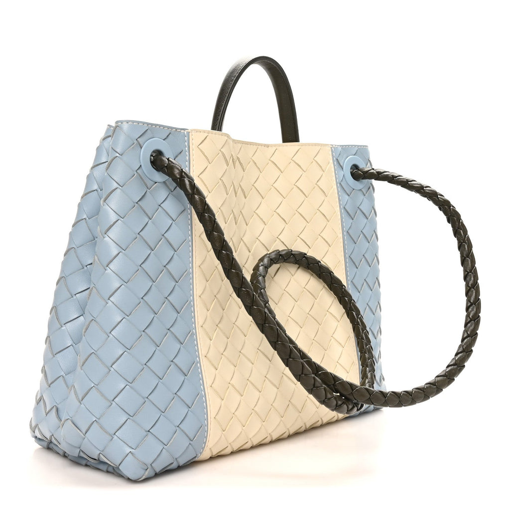 Nappa Intrecciato Medium Andiamo Shoulder Bag Sea Salt Ice Khaki