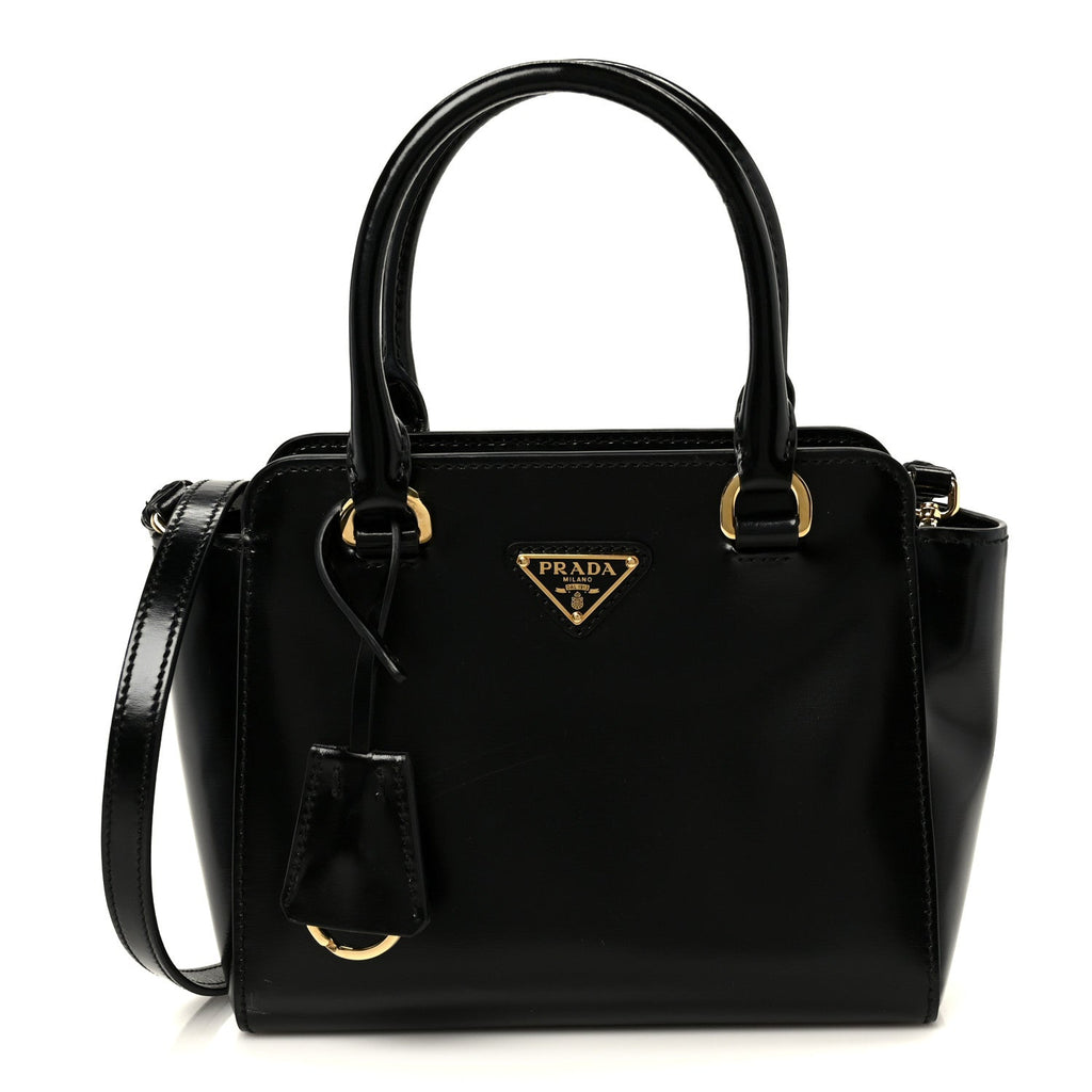 Brushed Calfskin Mini Zippered Crossbody Tote Black
