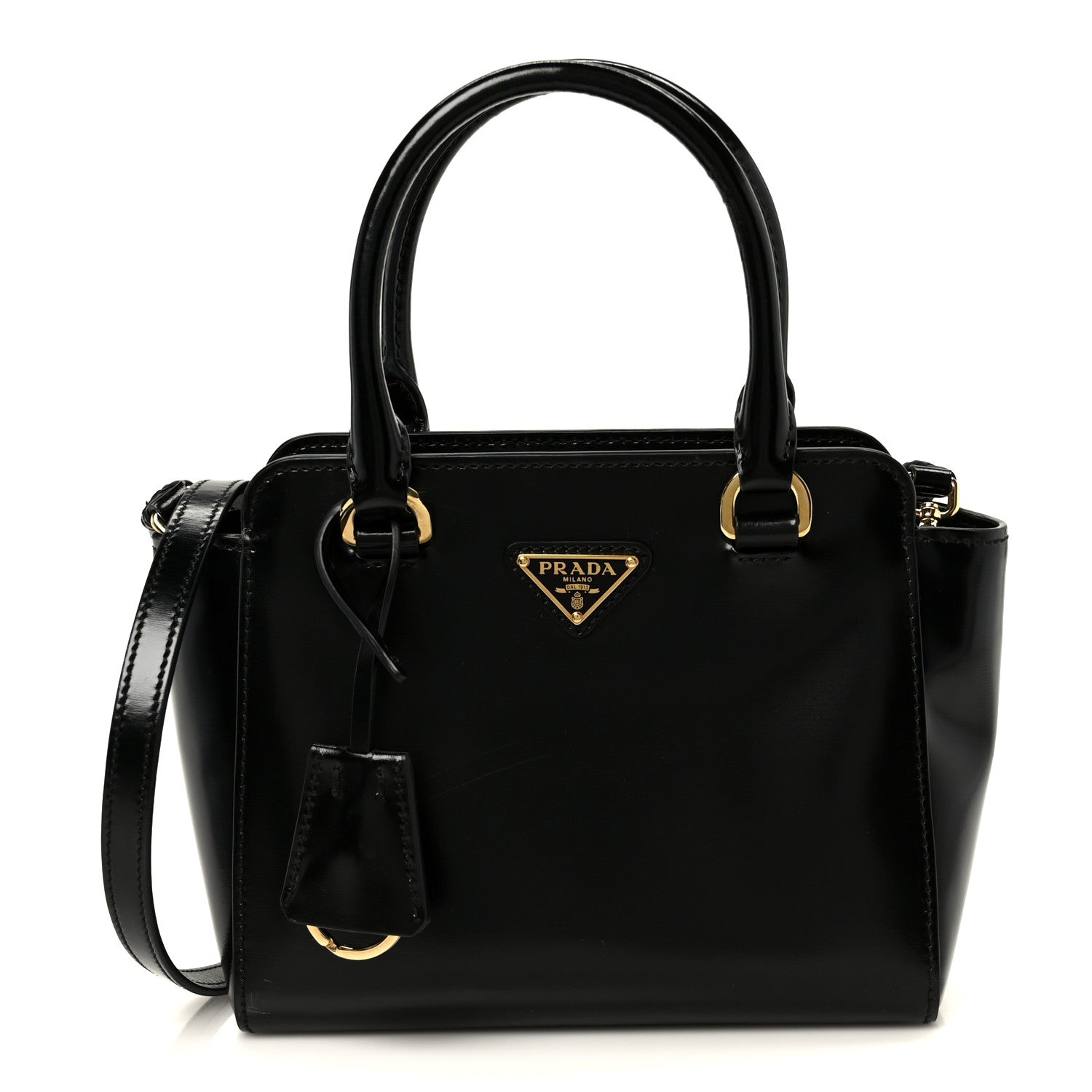 Brushed Calfskin Mini Zippered Crossbody Tote Black