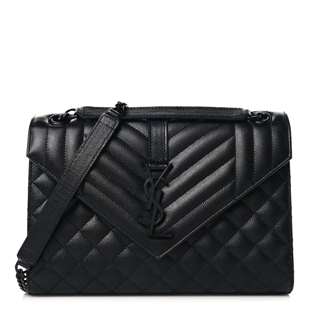 Grain De Poudre Textured Mixed Matelasse Triquilt Medium Monogram Monochrome Satchel Black