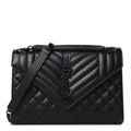 Grain De Poudre Textured Mixed Matelasse Triquilt Medium Monogram Monochrome Satchel Black