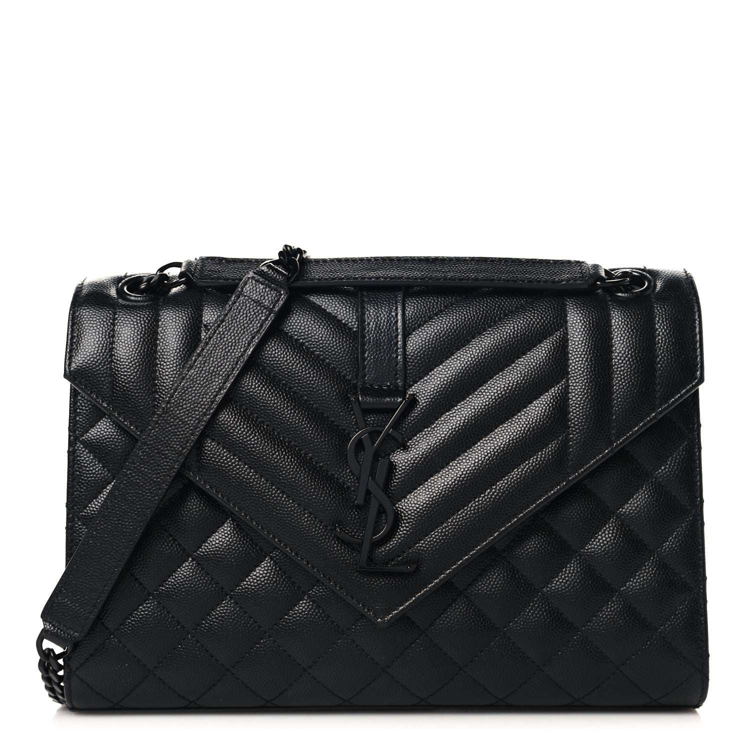 Grain De Poudre Textured Mixed Matelasse Triquilt Medium Monogram Monochrome Satchel Black