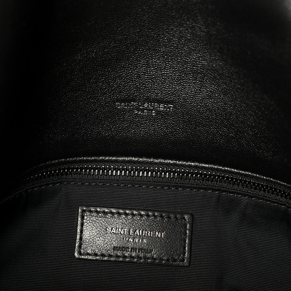 Lambskin Quilted Monogram Monochrome Medium Loulou Puffer Chain Satchel Black